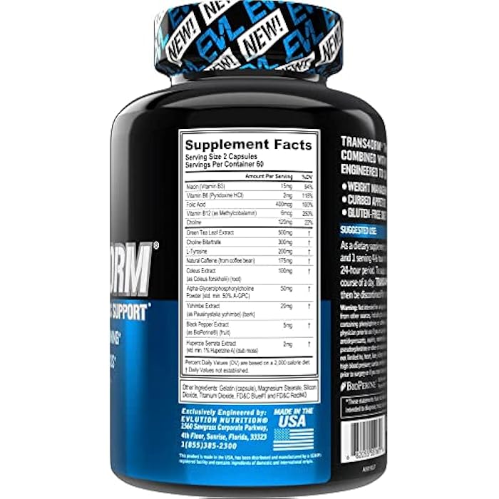 Evlution EVL Thermogenic Fat Burner Support - Fast Acting Weight Loss Energy and Appetite Support - Trans4orm Green Tea Supplement for Men and Women - 60 Servings - Image 4