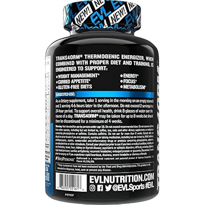 Evlution EVL Thermogenic Fat Burner Support - Fast Acting Weight Loss Energy and Appetite Support - Trans4orm Green Tea Supplement for Men and Women - 60 Servings - Image 5