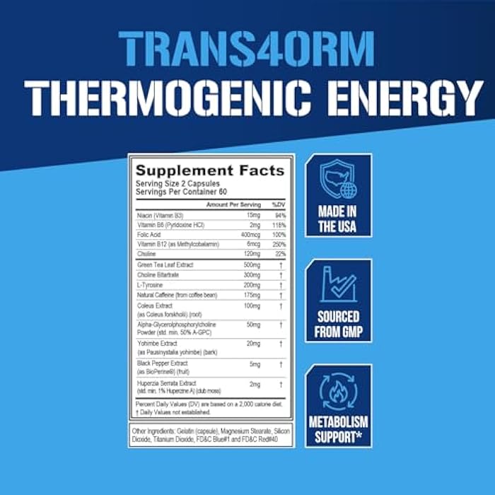 Evlution EVL Thermogenic Fat Burner Support - Fast Acting Weight Loss Energy and Appetite Support - Trans4orm Green Tea Supplement for Men and Women - 60 Servings - Image 3