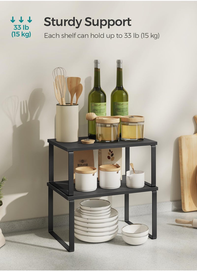 KYD - Cabinet Organizer Shelf, Set of 2 Kitchen Counter Shelves, Kitchen Storage, Spice Rack, Stackable, Expandable, Metal and Engineered Wood - Image 1