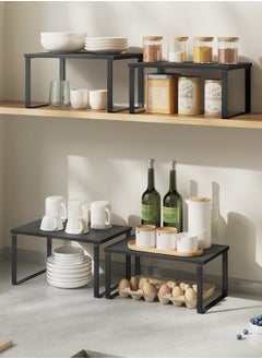KYD Cabinet Organizer Shelf, Set of 2 Kitchen Counter Shelves, Kitchen Storage, Spice Rack, Stackable, Expandable, Metal and Engineered Wood  - Image 2