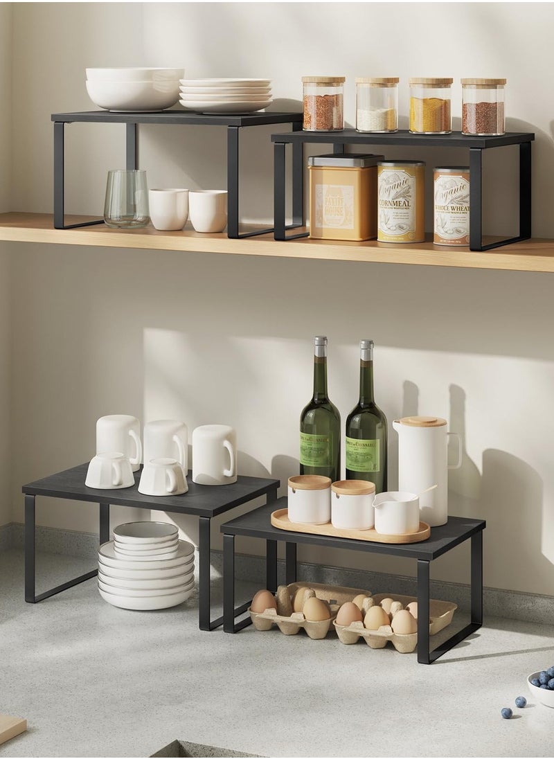 KYD - Cabinet Organizer Shelf, Set of 2 Kitchen Counter Shelves, Kitchen Storage, Spice Rack, Stackable, Expandable, Metal and Engineered Wood - Image 1
