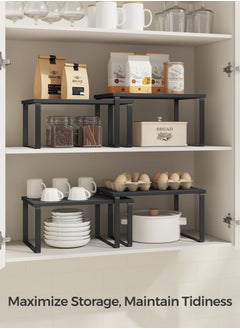 KYD Cabinet Organizer Shelf, Set of 2 Kitchen Counter Shelves, Kitchen Storage, Spice Rack, Stackable, Expandable, Metal and Engineered Wood  - Image 3