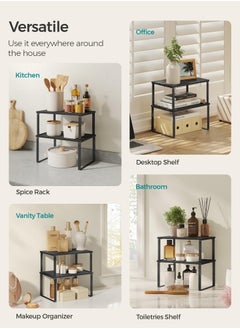 KYD Cabinet Organizer Shelf, Set of 2 Kitchen Counter Shelves, Kitchen Storage, Spice Rack, Stackable, Expandable, Metal and Engineered Wood  - Image 5