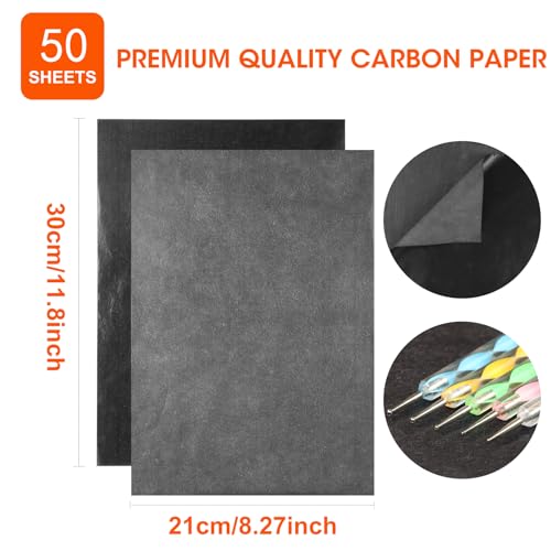 Ueerdand 50 Sheets Carbon Transfer Paper - Black Graphite, 8.3 x 11.8 Inch, Includes 5 Ball Embossing Styluses for Wood, Paper, Canvas & More - Image 2