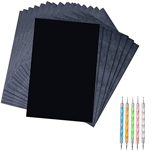 Ueerdand 50 Sheets Carbon Transfer Paper - Black Graphite, 8.3 x 11.8 Inch, Includes 5 Ball Embossing Styluses for Wood, Paper, Canvas & More - Image 1