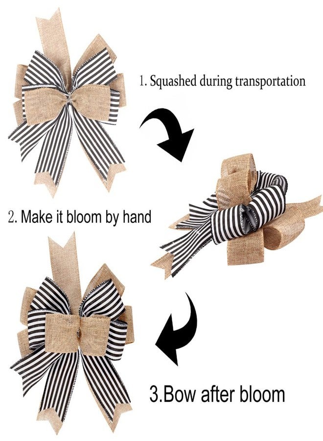 Hongsome 2 Pack Black White Stripe Burlap Fall Christmas Bows for Wreaths,12”x9.4”Rustic Farmhouse Crafts Bow for Gift Wrapping Tree Topper Wedding Holiday Wall Home Front Door Decorations - Image 4