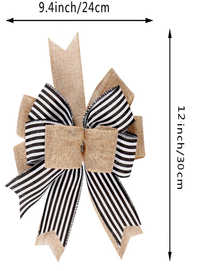 Hongsome 2 Pack Black White Stripe Burlap Fall Christmas Bows for Wreaths,12”x9.4”Rustic Farmhouse Crafts Bow for Gift Wrapping Tree Topper Wedding Holiday Wall Home Front Door Decorations - Image 2