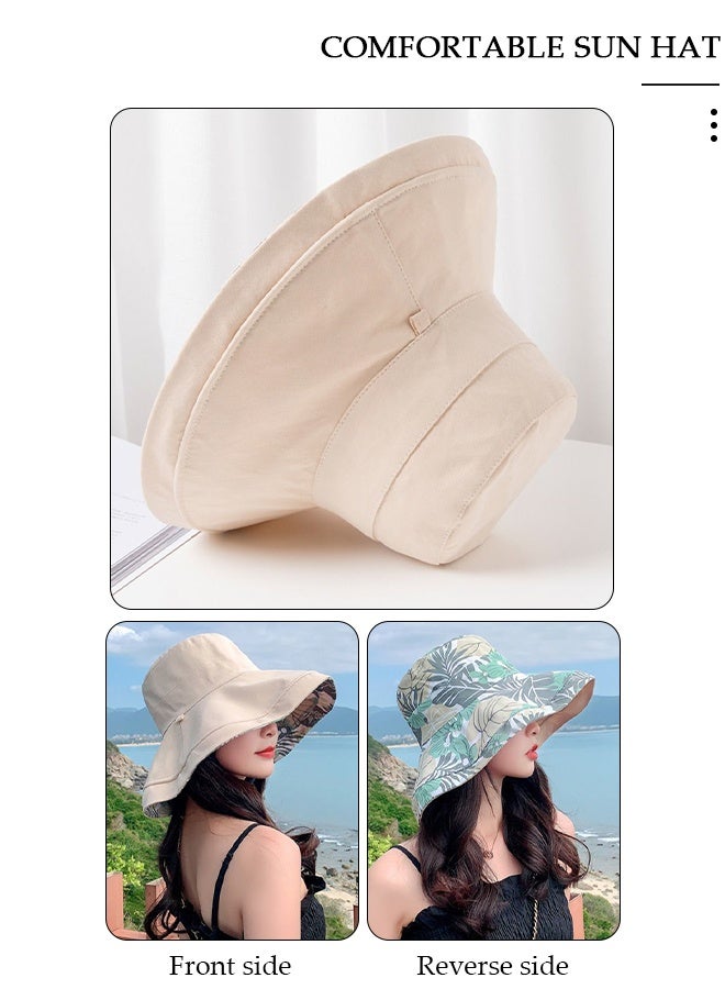 DUNISO قبعة شاطئ قابلة للطي مزدوجة الجوانب للنساء لربيع وصيف النسخة الكورية من قبعة الشمس العصرية للحماية من الأشعة فوق البنفسجية UPF50+ طباعة عصرية قبعة كبيرة للسفر على الشاطئ - Image 4