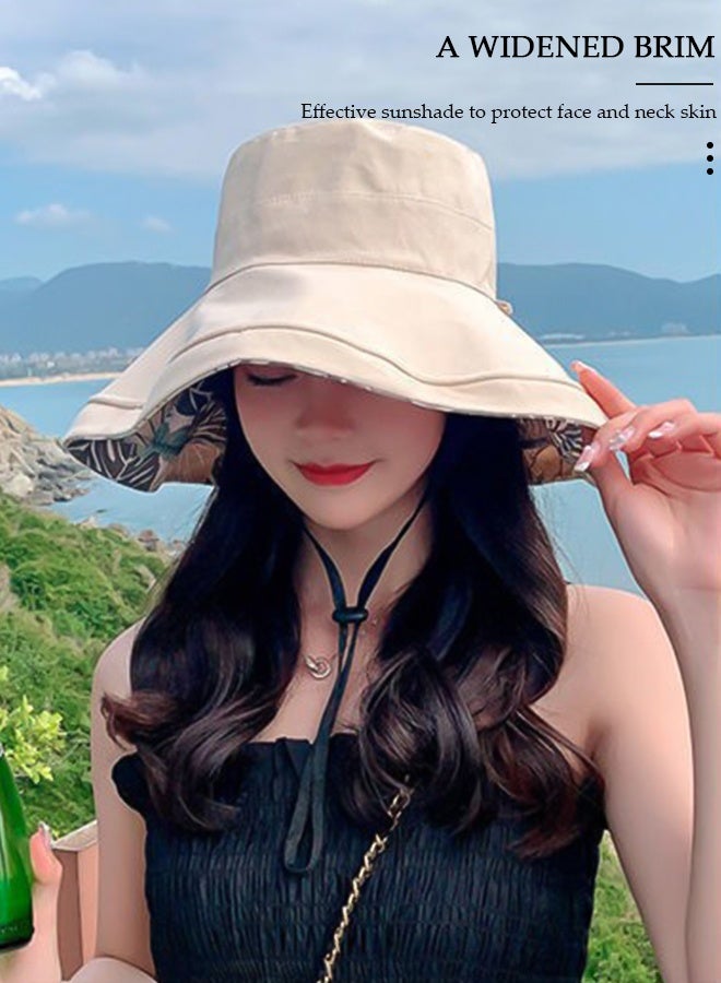 DUNISO قبعة شاطئ قابلة للطي مزدوجة الجوانب للنساء لربيع وصيف النسخة الكورية من قبعة الشمس العصرية للحماية من الأشعة فوق البنفسجية UPF50+ طباعة عصرية قبعة كبيرة للسفر على الشاطئ - Image 2