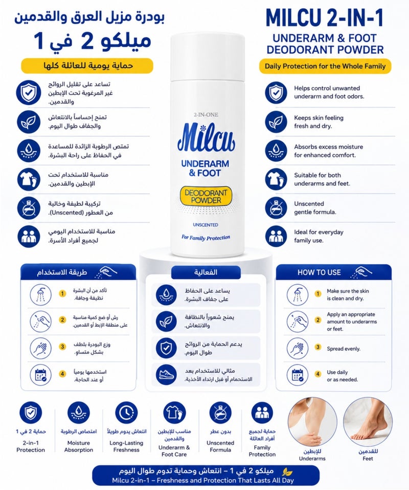Milcu 2 Pieces Of Milcu 2-in-1 Underarm & Foot Deodorant Powder 2X80g - Image 3