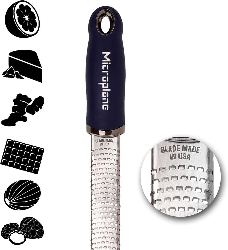 Microplane 46201 Premium Made in USA Zester Grater, grating cheese -Soft, Dark Blue - Image 1