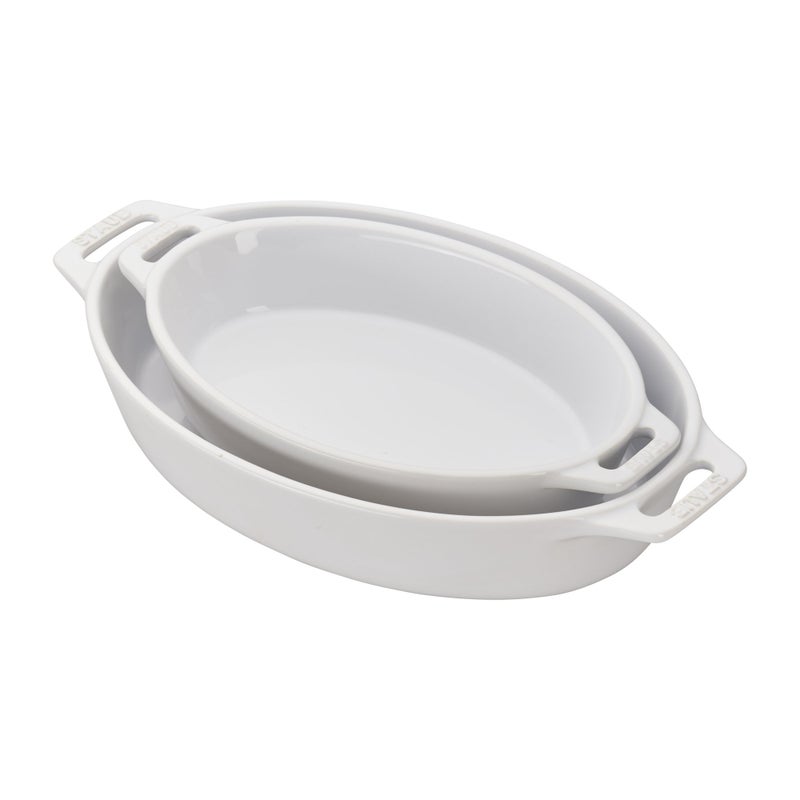 STAUB Ceramic Oval Baking Dish Set, 2-piece, White - Image 1