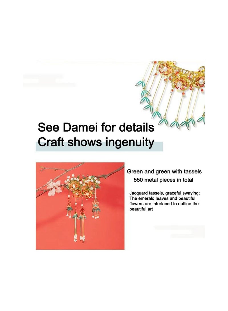 لعبة رأس العروس الصينية التقليدية قطعة واحدة، نموذج لغز معدني ثلاثي الأبعاد مصغر للبالغين، تاج طائر الفينيق ذو الأجنحة الذهبية المزخرف بالخرز، - Image 5