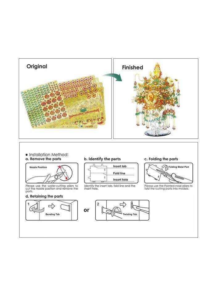 لعبة رأس العروس الصينية التقليدية قطعة واحدة، نموذج لغز معدني ثلاثي الأبعاد مصغر للبالغين، تاج طائر الفينيق ذو الأجنحة الذهبية المزخرف بالخرز، - Image 3