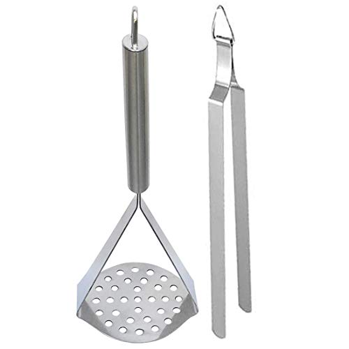 Brunchy Stainless Steel Potato Masher & Chimta - Roti, Chapati Tong, Vegetable Mashing Tool, Durable Smasher for Kitchen, Robust Masher Stainless Steel for Effortless Food Preparation - Image 1