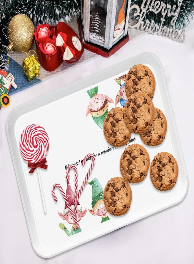 VIYNRAN 4-Piece 15 x 11 Inch Christmas Serving Tray Set, Reusable Melamine Platters with Cute Elf Cartoons, Holiday Party Trays for Snacks, Fruit, Desserts, and Candy, Rectangular Design - Image 4