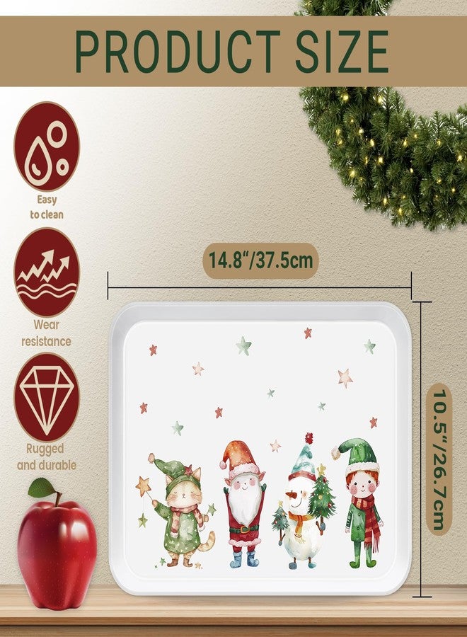 VIYNRAN 4-Piece 15 x 11 Inch Christmas Serving Tray Set, Reusable Melamine Platters with Cute Elf Cartoons, Holiday Party Trays for Snacks, Fruit, Desserts, and Candy, Rectangular Design - Image 2