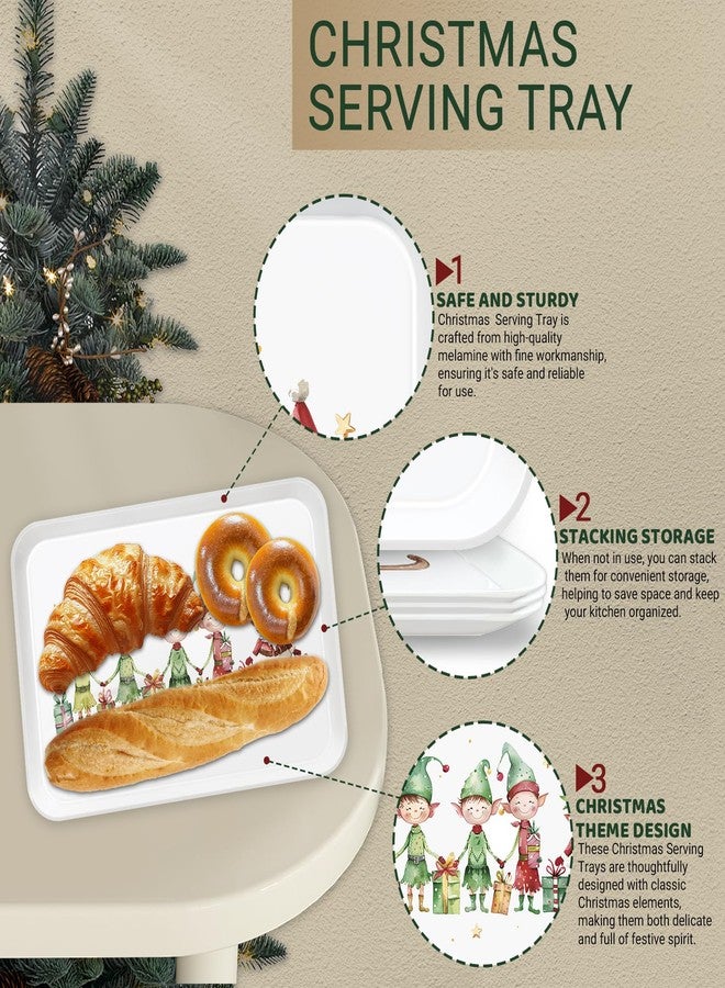 VIYNRAN 4-Piece 15 x 11 Inch Christmas Serving Tray Set, Reusable Melamine Platters with Cute Elf Cartoons, Holiday Party Trays for Snacks, Fruit, Desserts, and Candy, Rectangular Design - Image 3
