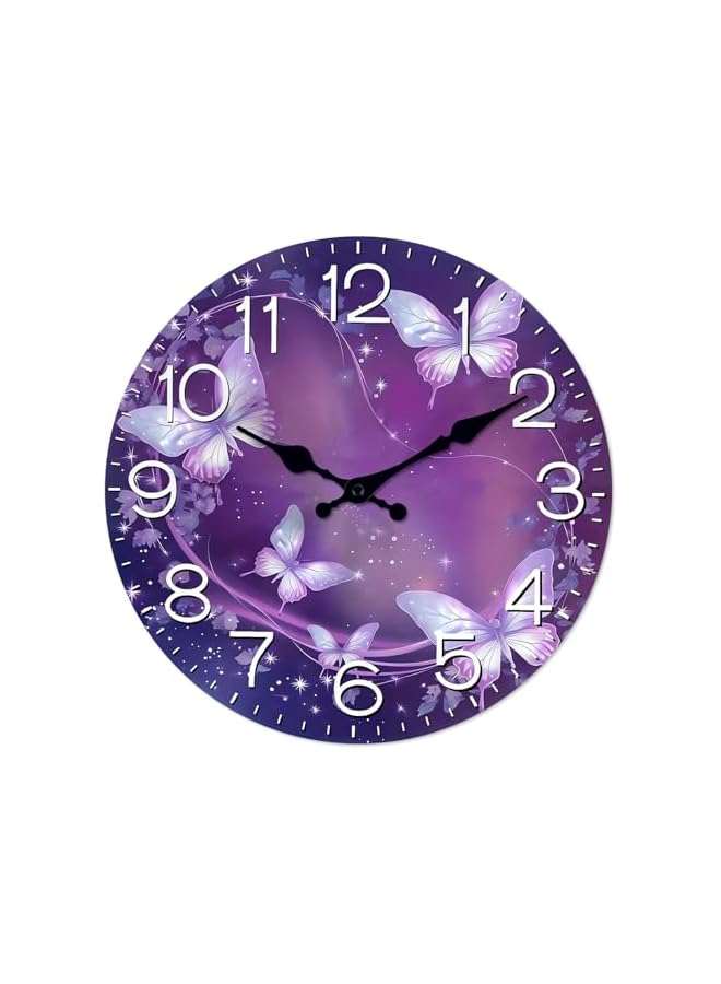The Bros Purple Butterfly Wall Clock, Analog Butterfly Wall Clock, 12 Inch Simple Clock, Retro Wooden Wall Clock Living Room Silent Clock, Quartz Quiet Desk Clocks for Home Kitchen Bedroom Bathroom - Image 2