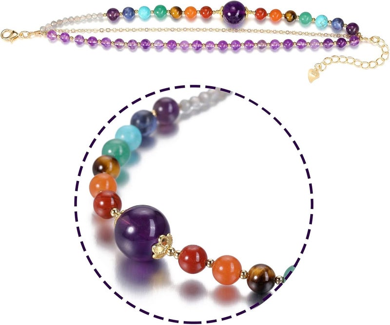 Excefore Healing Amethyst Crystals Bracelets - 3 Layers 14K Gold Plated Bracelet with 7 Chakra Crystal Stones - Reiki Healing Gemstones Jewelry for Women - Gifts for Girlfriend and Mom - Image 2