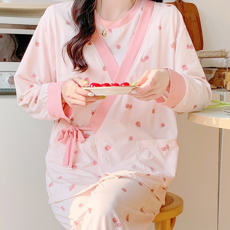 Maternity Nursing Pajama Set Lightweight Spring Autumn 9910 Apple Princess [in short sleeve]]