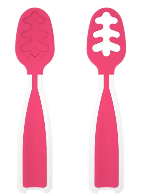 Set of 2 Self-Feeding Weaning baby Spoons with Antibacterial Tech, Easy-Grip Handles and Reversible Design for 6 Months and up