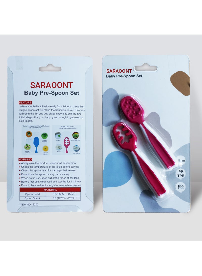 SARAOONT - Set of 2 Self-Feeding Weaning baby Spoons with Antibacterial Tech, Easy-Grip Handles and Reversible Design for 6 Months and up - Image 1