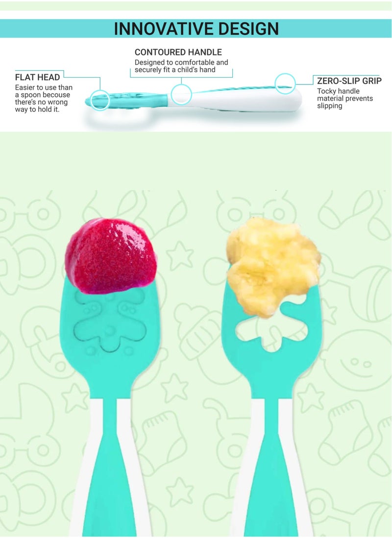 SARAOONT - Set of 2 Self-Feeding Weaning baby Spoons with Antibacterial Tech, Easy-Grip Handles and Reversible Design for 6 Months and up - Image 1