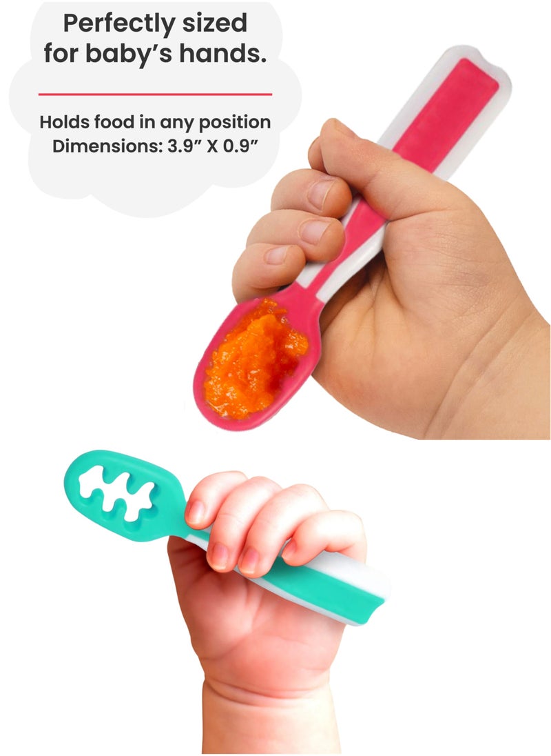 SARAOONT - Set of 2 Self-Feeding Weaning baby Spoons with Antibacterial Tech, Easy-Grip Handles and Reversible Design for 6 Months and up - Image 1
