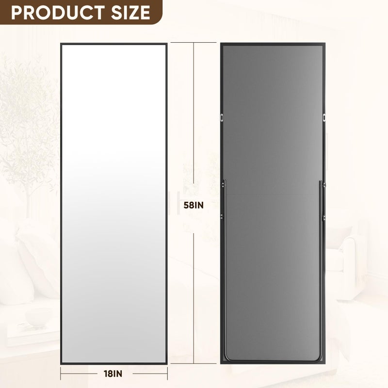 Antok Full Length Mirror, 58"x18" Floor Mirror with Stand, Hanging Mounted Mirrors for Bedroom, Living Room, Cloakroom, Dining Room, Black, Rect - Image 5