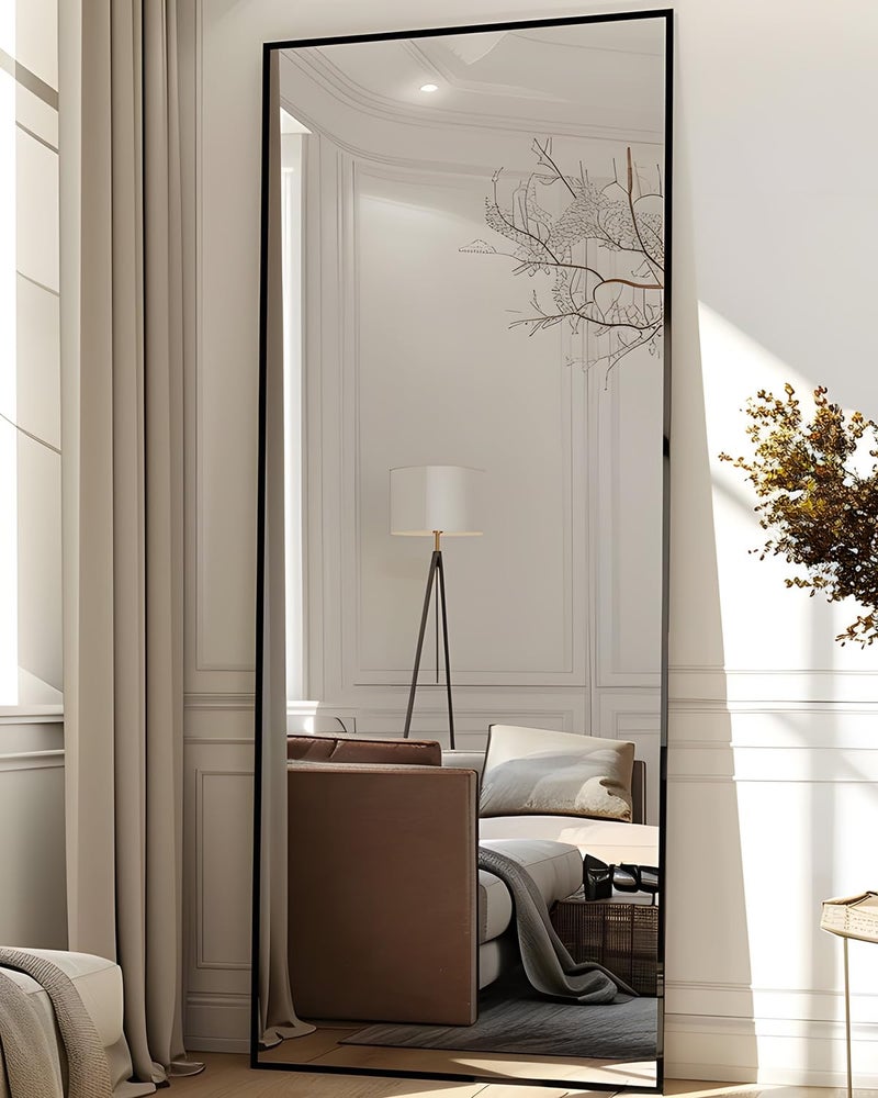 Antok Full Length Mirror, 58"x18" Floor Mirror with Stand, Hanging Mounted Mirrors for Bedroom, Living Room, Cloakroom, Dining Room, Black, Rect - Image 4