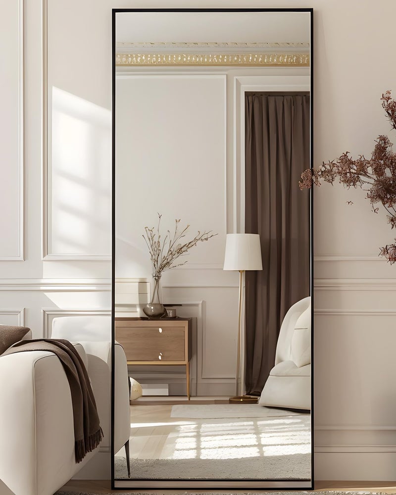 Antok Full Length Mirror, 58"x18" Floor Mirror with Stand, Hanging Mounted Mirrors for Bedroom, Living Room, Cloakroom, Dining Room, Black, Rect - Image 3