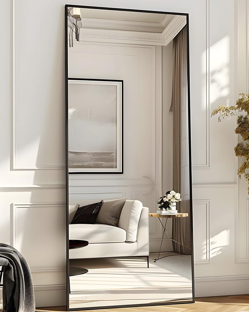 Antok Full Length Mirror, 58"x18" Floor Mirror with Stand, Hanging Mounted Mirrors for Bedroom, Living Room, Cloakroom, Dining Room, Black, Rect - Image 2