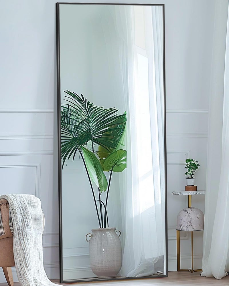 Antok Full Length Mirror, 58"x18" Floor Mirror with Stand, Hanging Mounted Mirrors for Bedroom, Living Room, Cloakroom, Dining Room, Black, Rect - Image 1