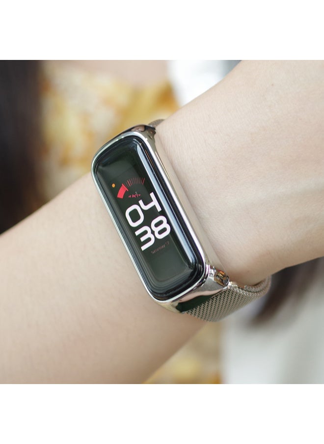 Generic - Three-bead Metal Stainless Steel Wristband For Galaxy Fit 2 Milanese Clasp Magnetic Suction Fitness Tracker Band-Color:Three Beads-rose Gold - Image 1