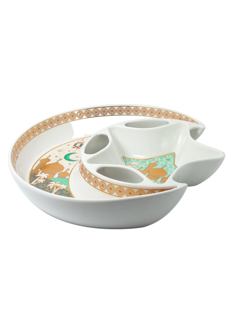 صينية تقديم الطعام لعيد الفطر على شكل هلال ونجوم 27.5 سم (ب) ، زينة طاولة رمضان من السيراميك لتقديم الإفطار والعشاء والحلويات والمعجنات - Image 1