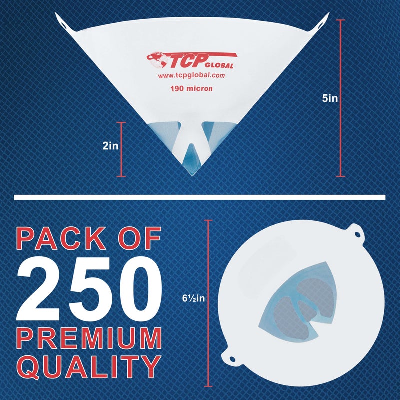 TCP Global - 190 Micron Filter Tips Ultra-Fine Paint Strainer (250 Pack) - Pure Blue Nylon Mesh Cone Strainer - Paint Filter Cones for Auto, House & Hobby - Image 2