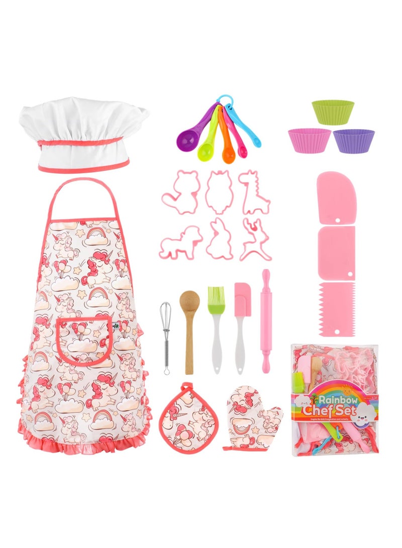 Cooking and Baking Set for Kids, 26 Pcs Chef Role Play Costume Set for Boys and Girls, Kitchen Utensil Cooking Set for Children with Apron/Hat/Cooking Mitt/Utensils for Toddler Ages 3+ - Image 1