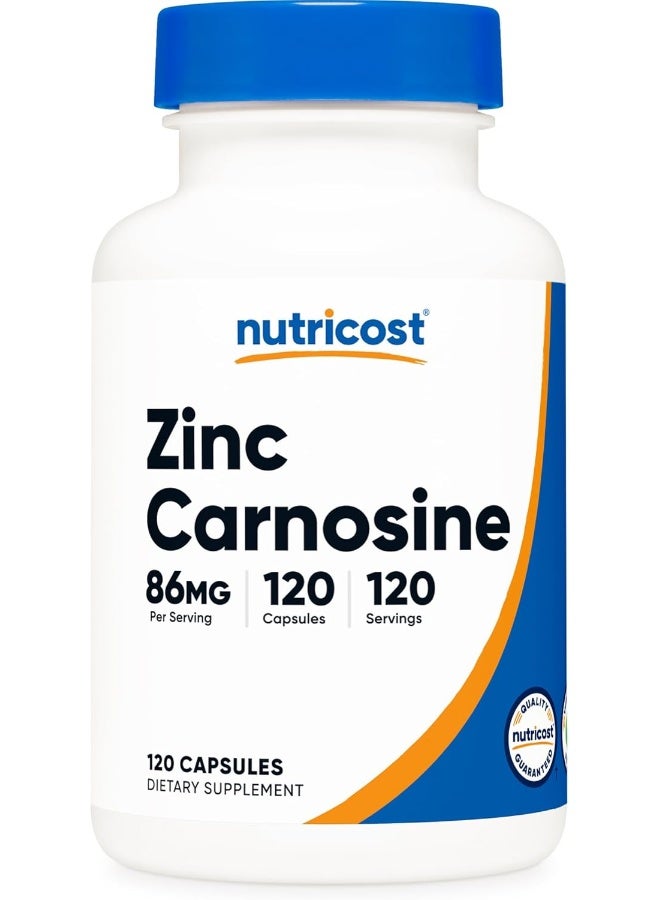 Nutricost Zinc Carnosine 86mg, 120 Capsules - Non-GMO, Gluten Free, Zinc L-Carnosine Supplement - Image 1