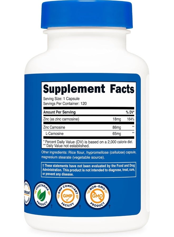 Nutricost Zinc Carnosine 86mg, 120 Capsules - Non-GMO, Gluten Free, Zinc L-Carnosine Supplement - Image 5