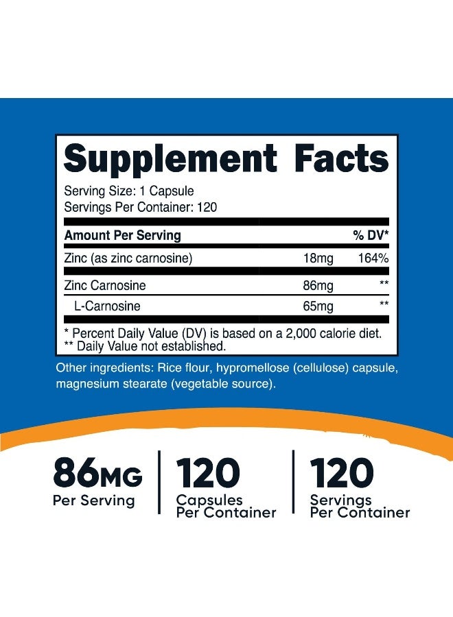 Nutricost Zinc Carnosine 86mg, 120 Capsules - Non-GMO, Gluten Free, Zinc L-Carnosine Supplement - Image 2