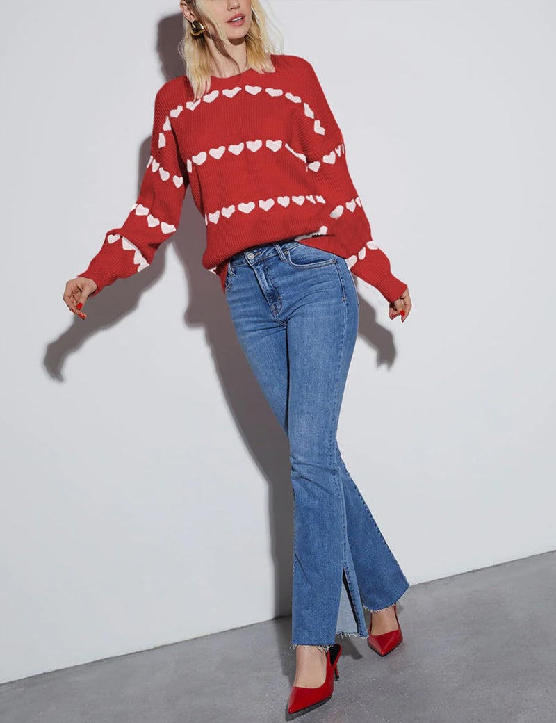 Arssm Womens Heart Sweater Valentine Crewneck Long Sleeve Pullover 2026 Cute Knit Tops(Red-L) - Image 4