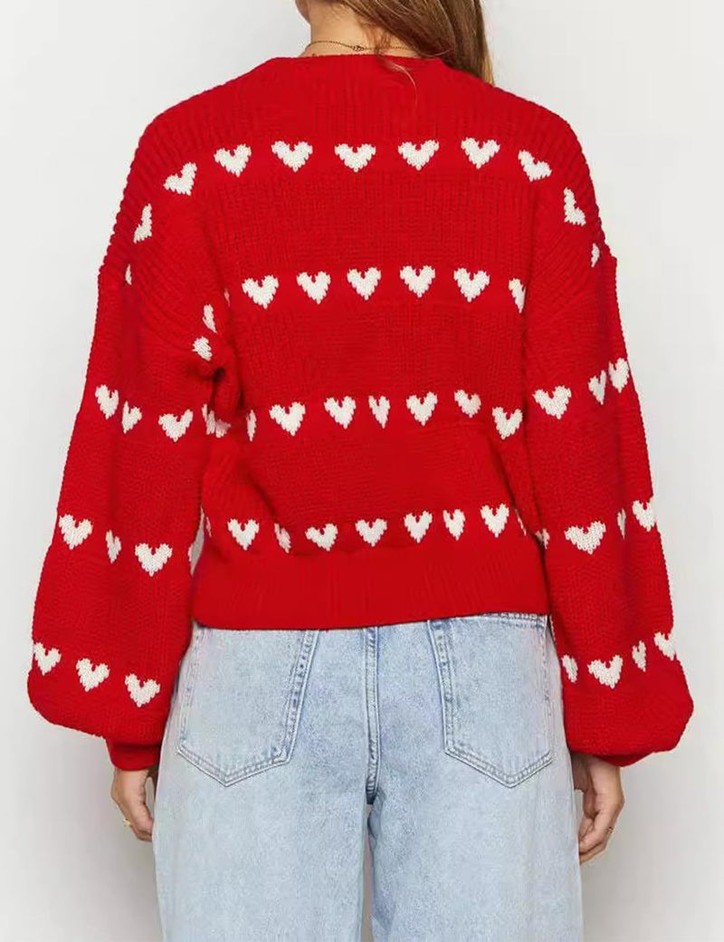 Arssm Womens Heart Sweater Valentine Crewneck Long Sleeve Pullover 2026 Cute Knit Tops(Red-L) - Image 2