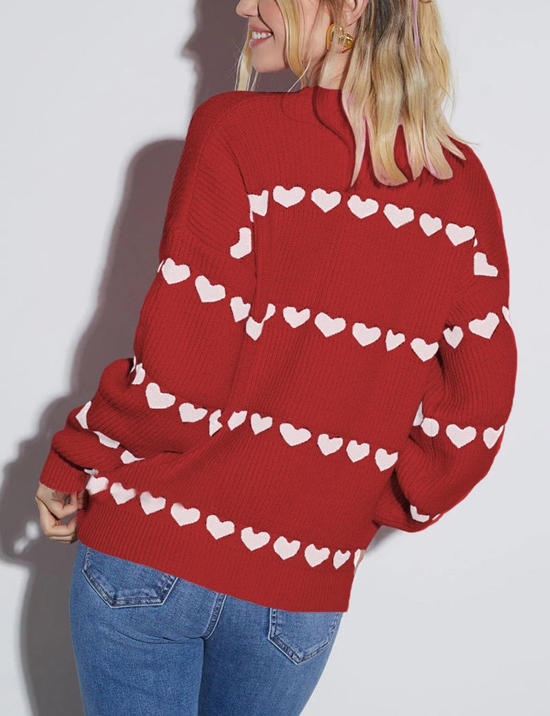 Arssm Womens Heart Sweater Valentine Crewneck Long Sleeve Pullover 2026 Cute Knit Tops(Red-L) - Image 3