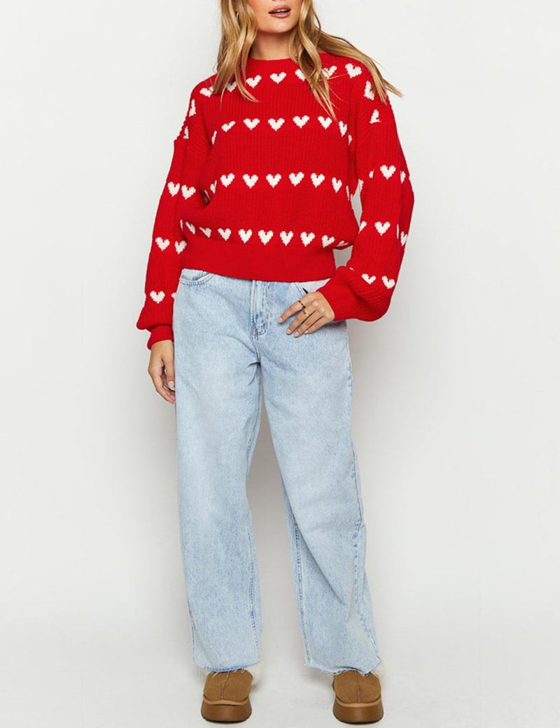 Arssm Womens Heart Sweater Valentine Crewneck Long Sleeve Pullover 2026 Cute Knit Tops(Red-L) - Image 5