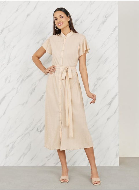 Belted Button-Down Dress