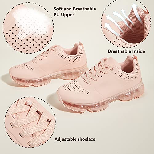 LUCKY STEP Women Air Cushion Fashion Sneakers Breathable Casual Comfortable Lightweight Walking Shoes (Nude PU,8B(M) US) - Image 3