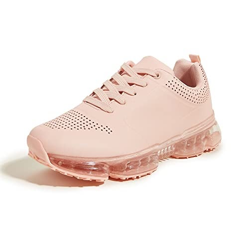 LUCKY STEP Women Air Cushion Fashion Sneakers Breathable Casual Comfortable Lightweight Walking Shoes (Nude PU,8B(M) US) - Image 1
