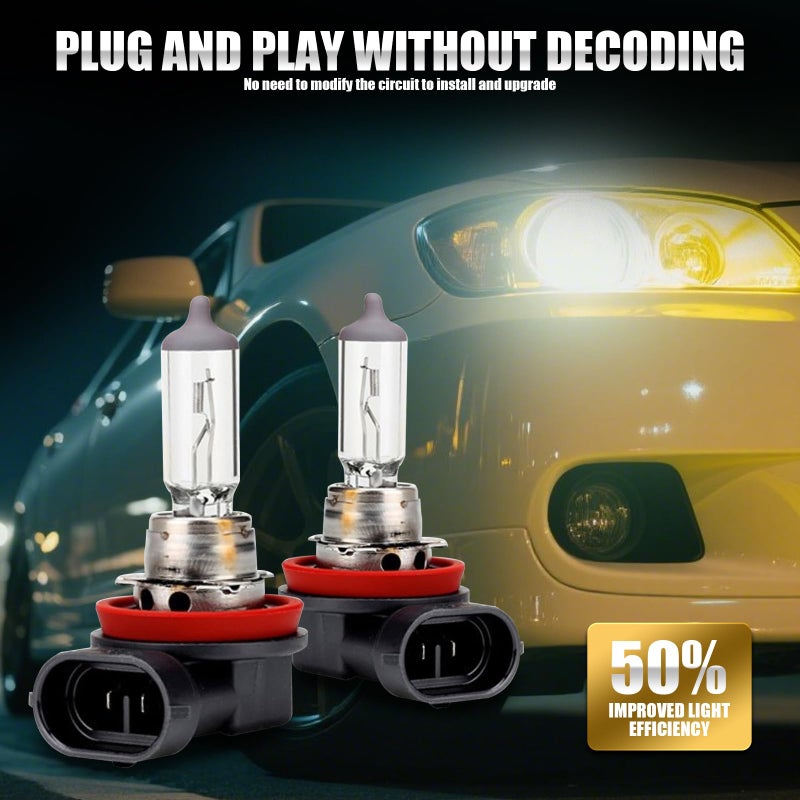 gunhunt 2 PCS Car H11-55W Halogen Bulb, 12V Quartz Lamp Beam Low/High Beam Fog Light Replace, All-in-one Plug and Play Lighting, Suitable for Replacement of Original H11 Bulb Model (Warm White Light) - Image 4